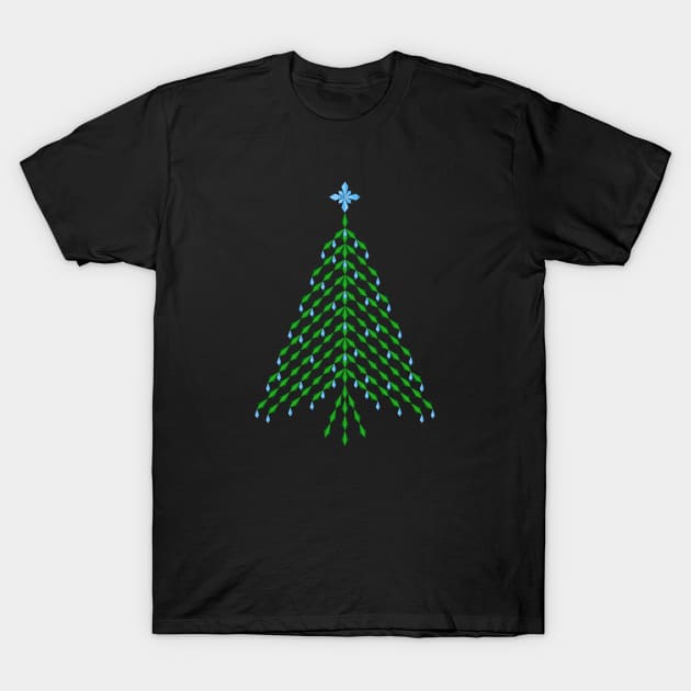 Elegant  blue and green crystal Christmas Tree design T-Shirt by kindsouldesign